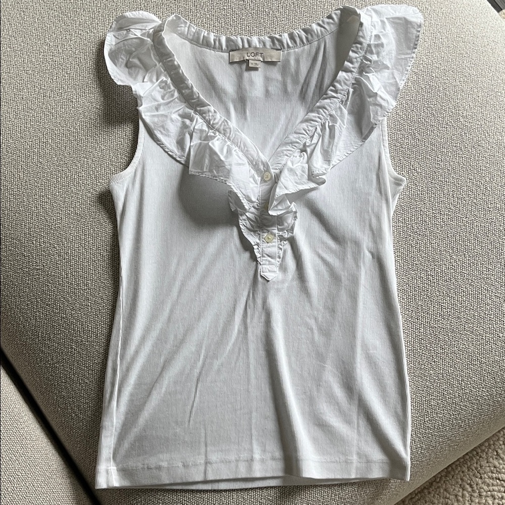 LOFT White Ruffle Sleeveless Top